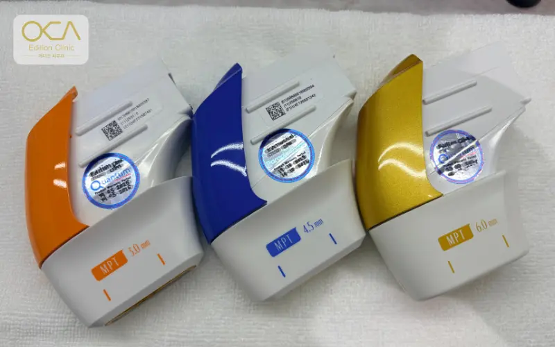 Genuine Classys Ultraformer MPT cartridges showing treatment depths at Edition Clinic Bangkok
